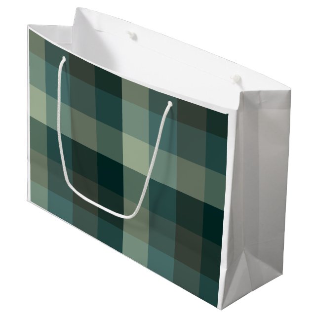 Green Gingham Check Plaid Design  Large Gift Bag (Front Angled)