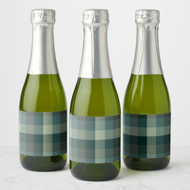 Green Gingham Check Plaid Design  Sparkling Wine Label (Bottles)