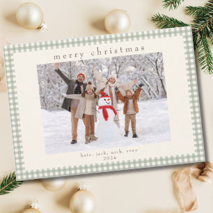 Green Gingham Check Plaid Photo Card for Christmas