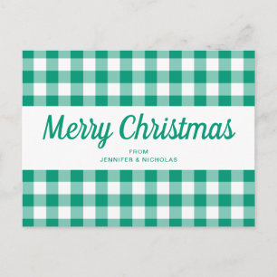 Green Gingham Checks Merry Christmas Script Postcard