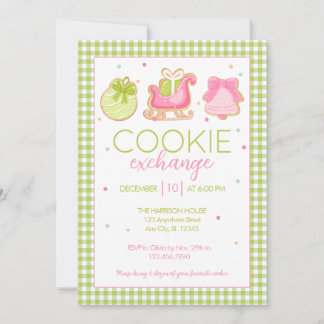 Green Gingham Christmas Cookie Exchange Invitation
