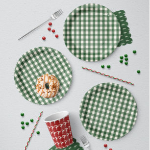 Green Gingham Christmas Paper Plate