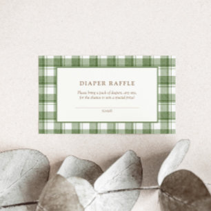Green Gingham Classic Neutral Diaper Raffle Ticket Enclosure Card