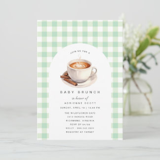 Green Gingham Coffee | Neutral Baby Shower Brunch Invitation