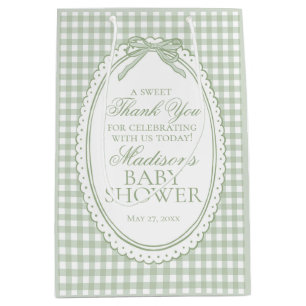 Green Gingham Coquette Bow Baby Shower Favours Medium Gift Bag