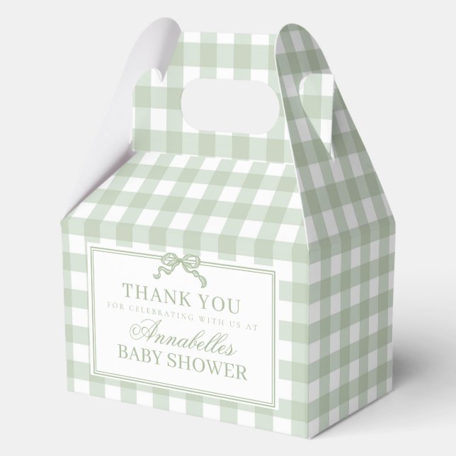 Green Gingham Coquette Bow Baby Shower Gable Favou Favour Box (Front)