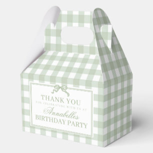 Green Gingham Coquette Bow Birthday Gable Favour Box