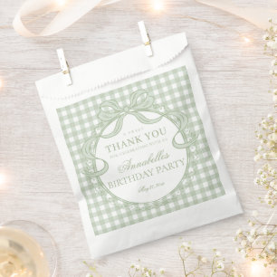 Green Gingham Coquette Bow Birthday Party Dessert Favour Bags