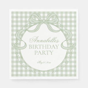Green Gingham Coquette Bow Birthday Party Dessert Napkin