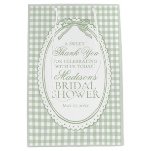 Green Gingham Coquette Bow Bridal Shower Favours Medium Gift Bag