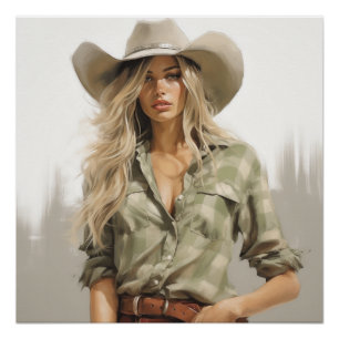 Green Gingham: Cowgirl Wall Art