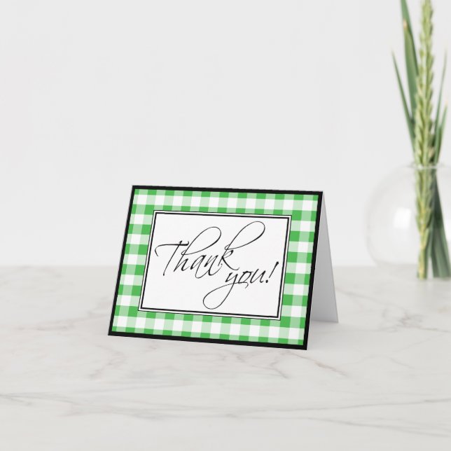 Green Gingham Custom Thank You Card (Front)