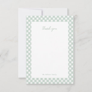 Green gingham cute personalised baby shower thank you card