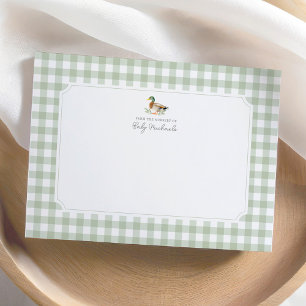 Green Gingham Duck Baby Shower Thank You Card