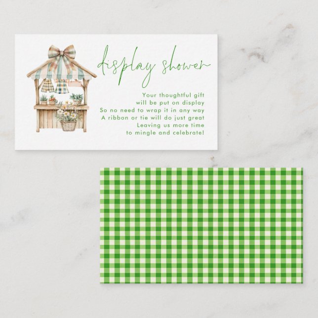 Green Gingham Farmers Market Display Baby Shower  Enclosure Card (Front/Back)