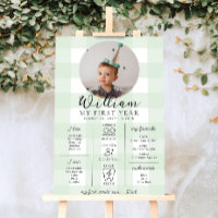 Green Gingham First Birthday Milestone Timeline