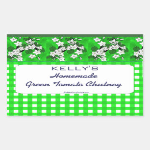 Green gingham floral apple chutney label