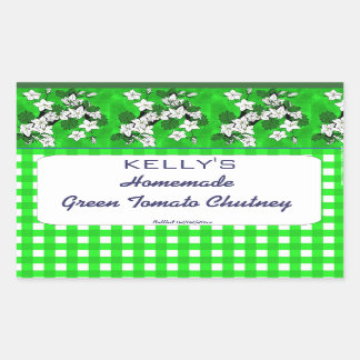 Green gingham floral apple chutney label
