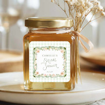 Green Gingham Floral Bridal Shower Favour Sticker