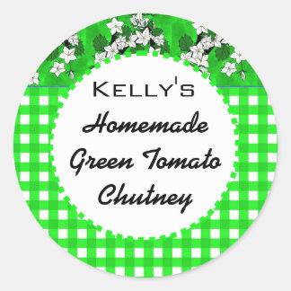 Green gingham floral jam chutney label