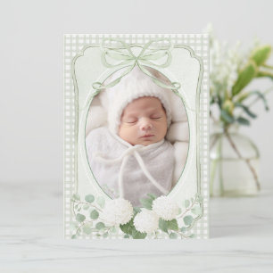 Green Gingham Floral Vintage Birth Announcement
