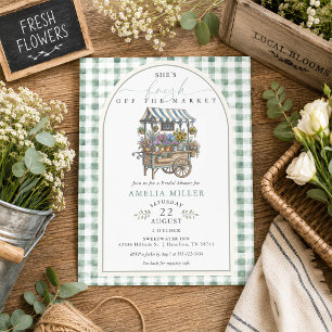 Green Gingham Fresh Off The Market Bridal Shower Invitation