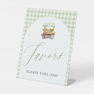 Green Gingham Fresh Off The Market Favors Sign