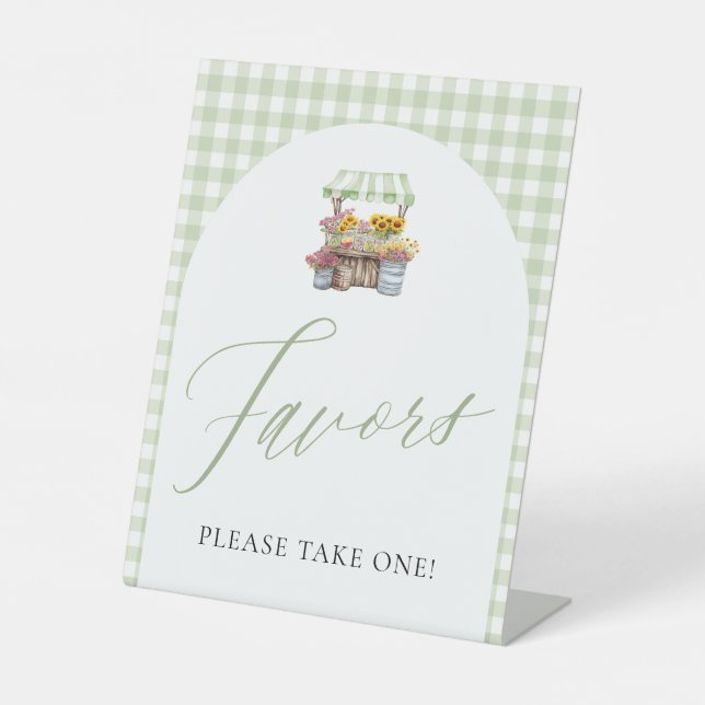 Green Gingham Fresh Off The Market Favours Sign (Front)