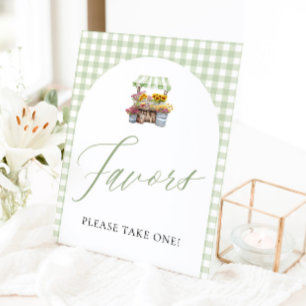 Green Gingham Fresh Off The Market Favours Sign