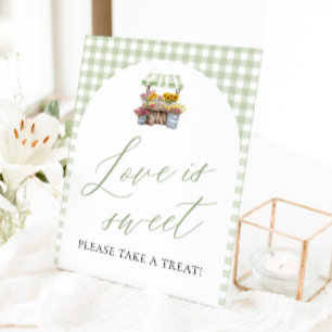 Green Gingham Fresh Off The Market Love is Sweet Pedestal Sign