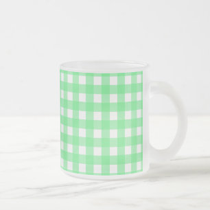 Green gingham frosted glass coffee mug