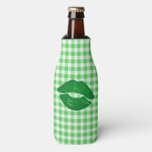Green Gingham Fun Irish Kiss St Patrick's Day Bottle Cooler