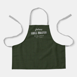 Green gingham future grill master personalised apron