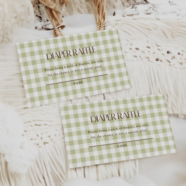 Green Gingham Gender Neutral Diaper Raffle Ticket Enclosure Card (Creator Uploaded)