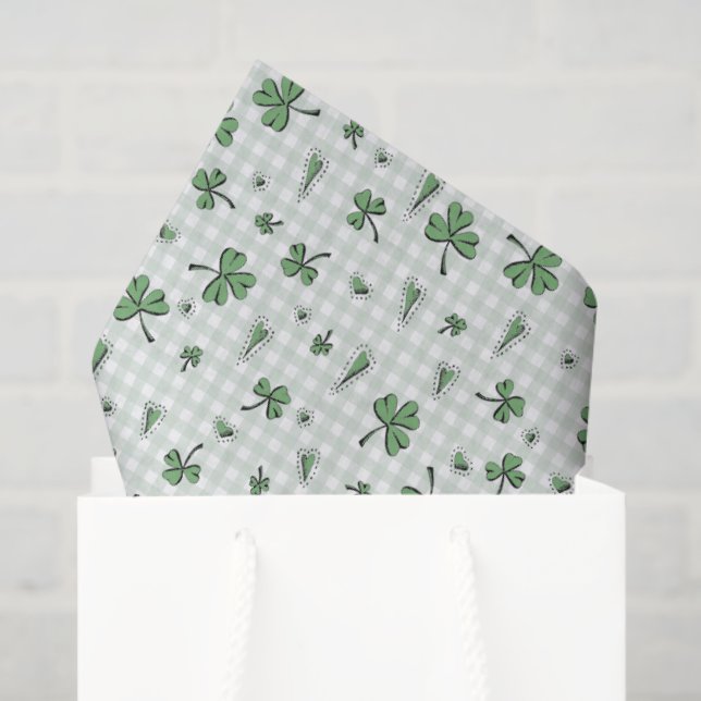 Green Gingham Gender Neutral St Patricks Day Tissue Paper (Gift Bag)