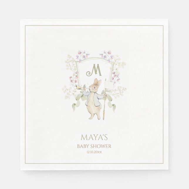 Green Gingham Gender Peter the Rabbit Baby Shower  Napkin (Front)