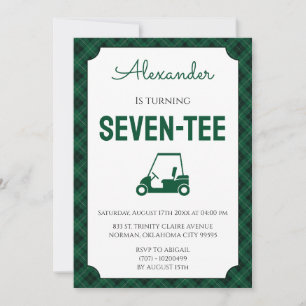 Green Gingham Golf 70th Birthday Party Invitation
