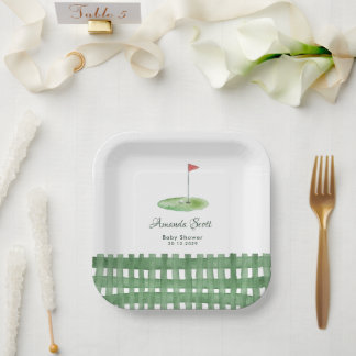Green Gingham Golf Baby Shower Paper Plate