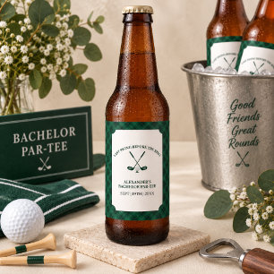 Green Gingham Golf Bachelor Party Beer Bottle Label