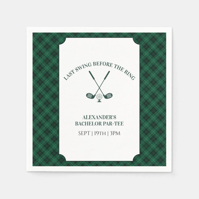 Green Gingham Golf Bachelor Party Napkin (Front)