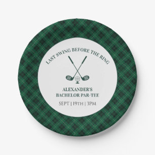 Green Gingham Golf Bachelor Party Paper Plate