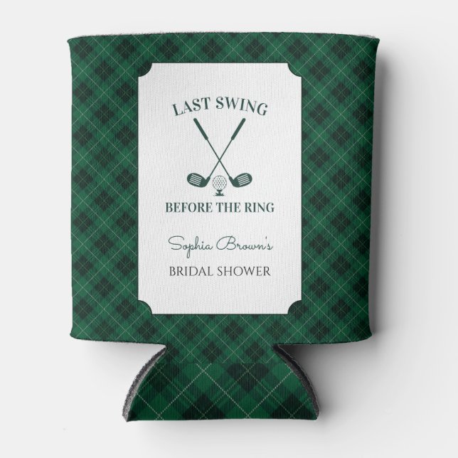 Green Gingham Golf Bridal Shower Can Cooler (Front)