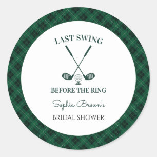 Green Gingham Golf Bridal Shower Classic Round Sticker