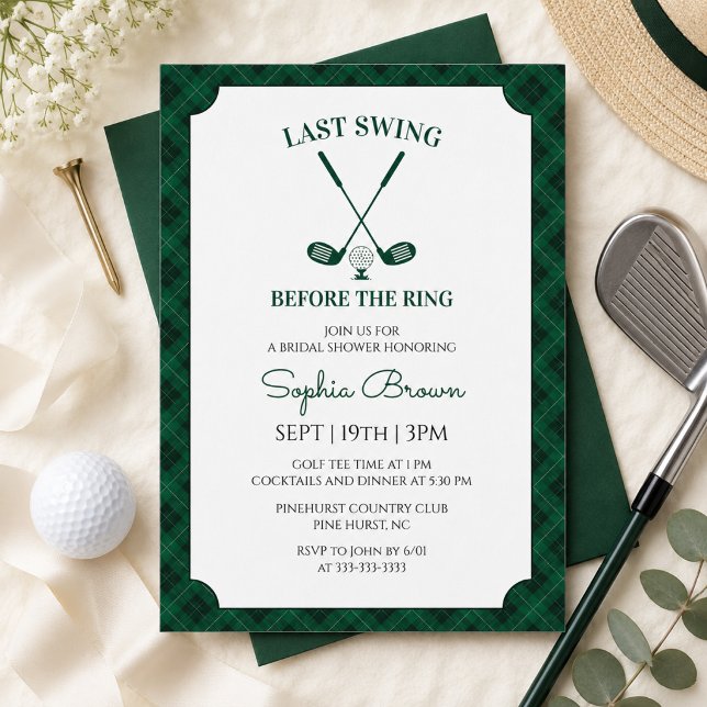 Green Gingham Golf Bridal Shower Invitation (Creator Uploaded)