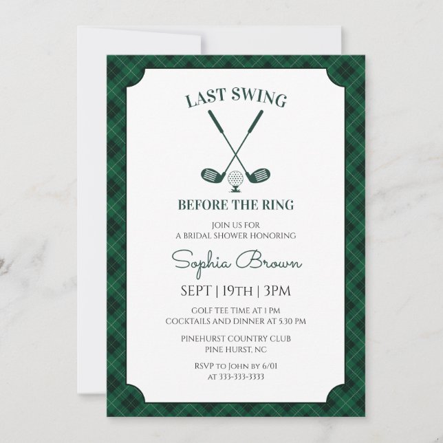 Green Gingham Golf Bridal Shower Invitation (Front)