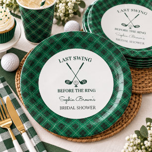 Green Gingham Golf Bridal Shower Paper Plate