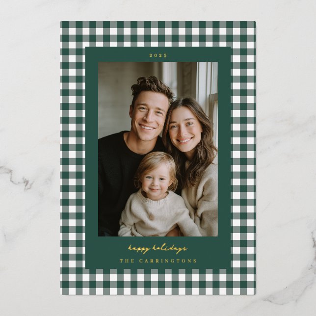 Green Gingham Holiday Photo Card (Front)