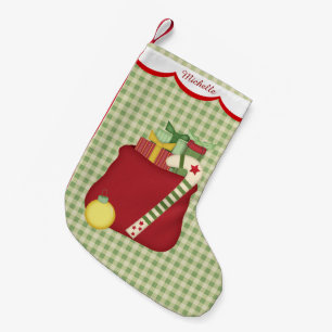 Green Gingham Holiday Toy Sack Personalised Small Christmas Stocking