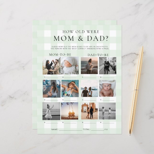 Green Gingham How Old Were Mum and Dad Photo Game (Front/Back In Situ)