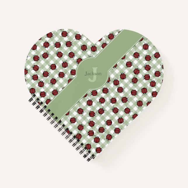 Green Gingham Ladybug Heart Notebook  (Front)